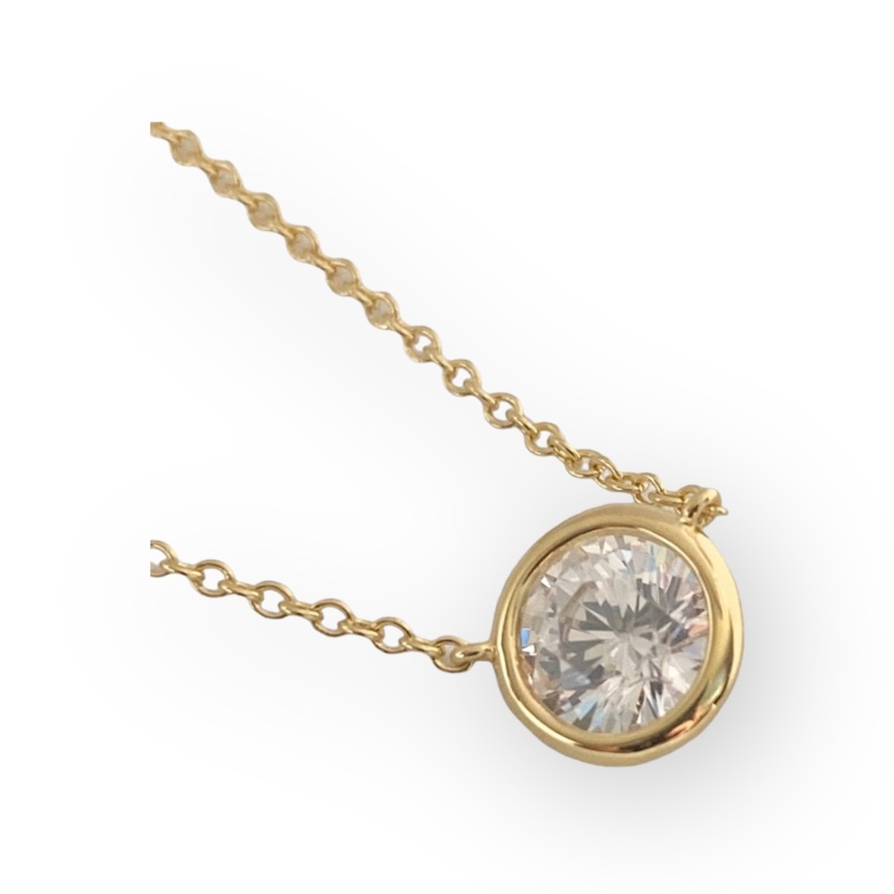 new Lassaire ☺︎︎ Bezel Set Simulated Diamond Necklace ☺︎︎ 18K Gold Plated 925 SS - Picture 9 of 16